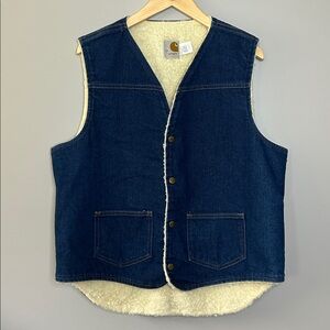 Vintage Carhartt 8SVT Denim Sherpa Lined Vest Men’s Size‎ Large Tall 70s 80s